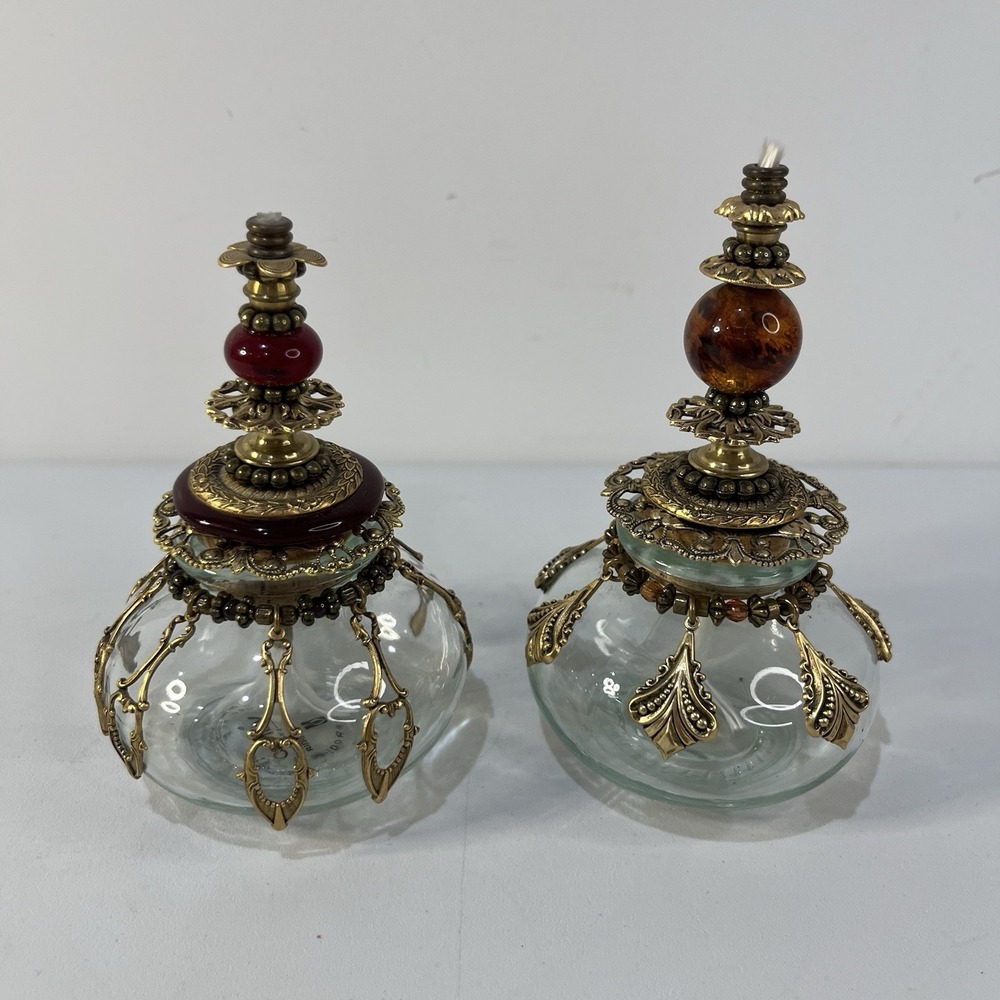 Vtg Vidreco Glass and Brass Oil Lantern La Mediterranea Spain Ornate Decor